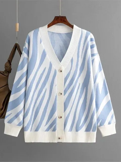 Pre Order:  Letters and Animal Print Loose Cardigan