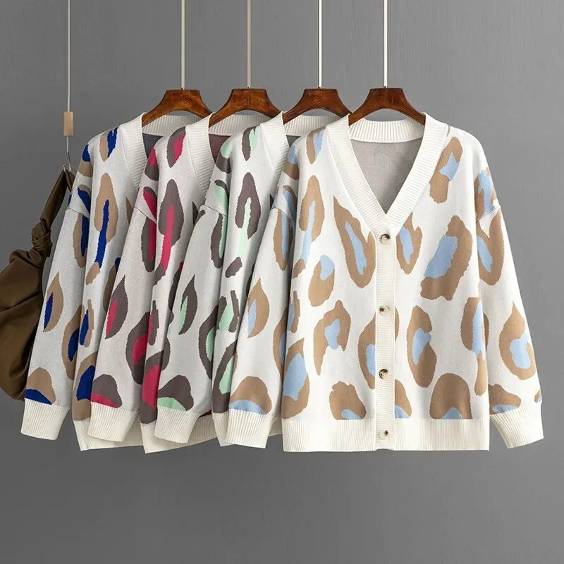 Pre Order:  Letters and Animal Print Loose Cardigan