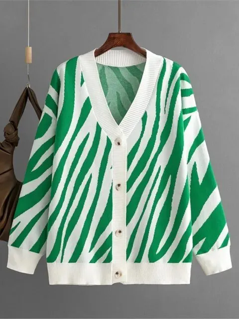 Pre Order:  Letters and Animal Print Loose Cardigan