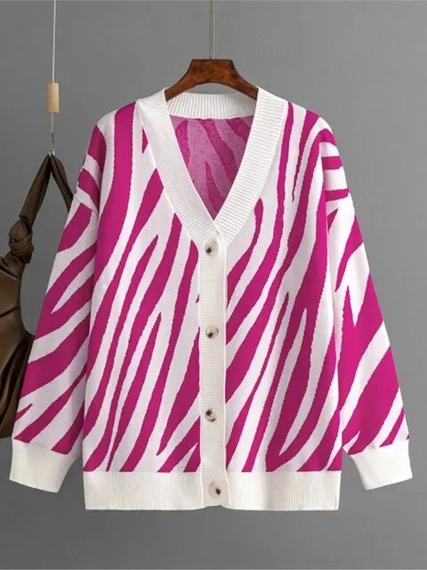 Pre Order:  Letters and Animal Print Loose Cardigan