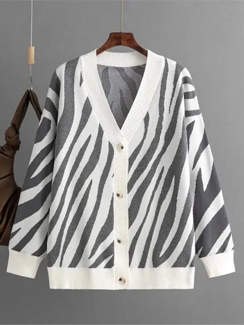 Pre Order:  Letters and Animal Print Loose Cardigan