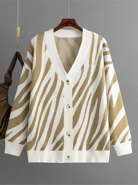 Pre Order:  Letters and Animal Print Loose Cardigan