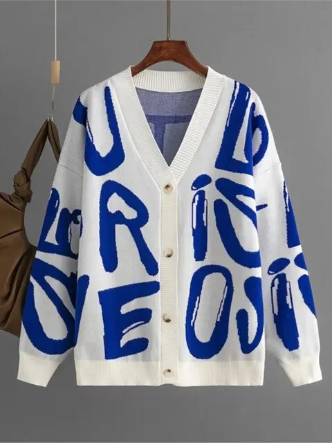 Pre Order:  Letters and Animal Print Loose Cardigan