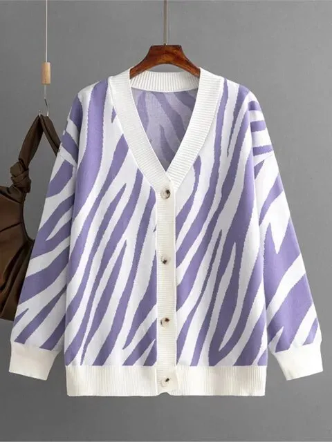 Pre Order:  Letters and Animal Print Loose Cardigan