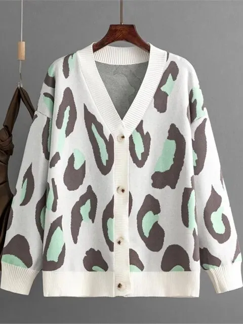 Pre Order:  Letters and Animal Print Loose Cardigan