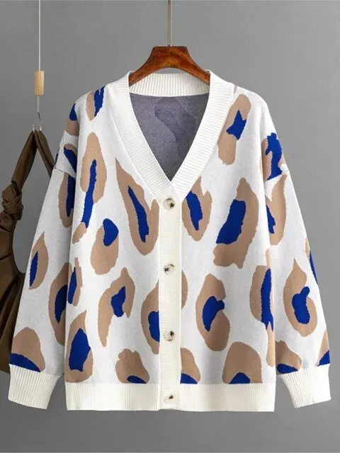 Pre Order:  Letters and Animal Print Loose Cardigan