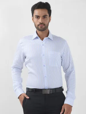 Raymond Men Blue Stripe Contemporary Fit Cotton Wrinkle Free Formal Shirt