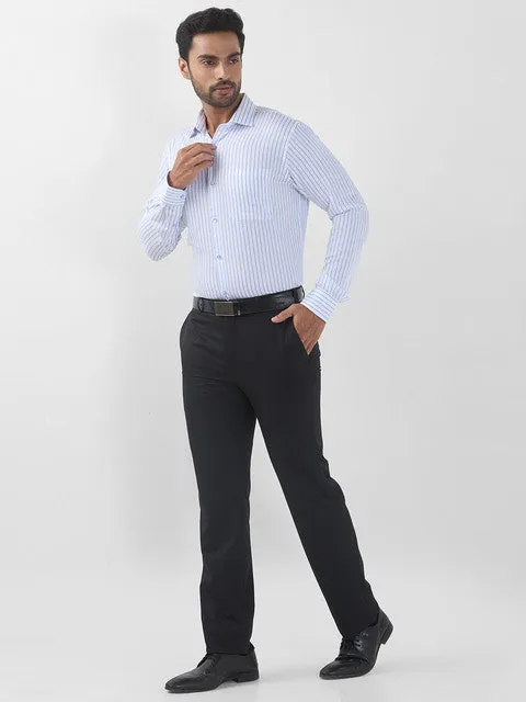 Raymond Men Blue Stripe Contemporary Fit Cotton Wrinkle Free Formal Shirt