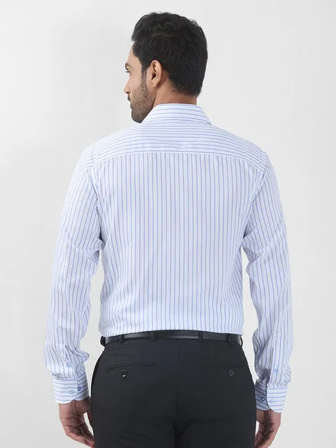 Raymond Men Blue Stripe Contemporary Fit Cotton Wrinkle Free Formal Shirt