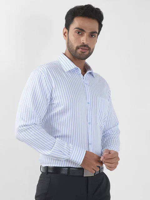 Raymond Men Blue Stripe Contemporary Fit Cotton Wrinkle Free Formal Shirt