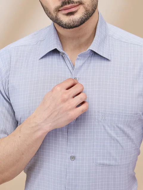 Raymond Men Grey Checks Regular Fit Cotton Blend Formal Shirts