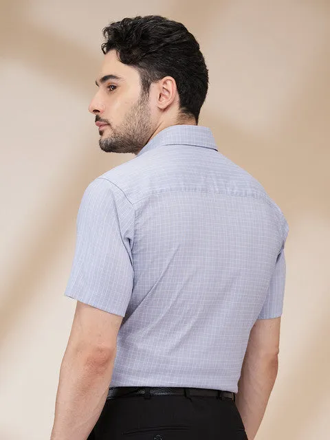 Raymond Men Grey Checks Regular Fit Cotton Blend Formal Shirts