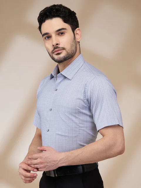 Raymond Men Grey Checks Regular Fit Cotton Blend Formal Shirts