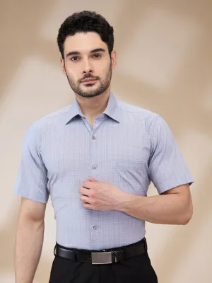 Raymond Men Grey Checks Regular Fit Cotton Blend Formal Shirts