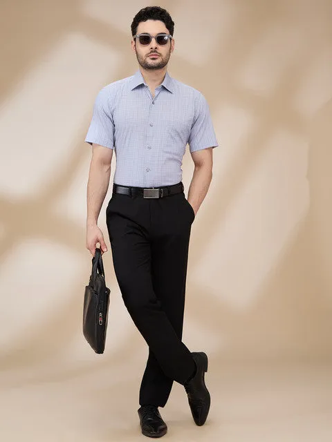 Raymond Men Grey Checks Regular Fit Cotton Blend Formal Shirts