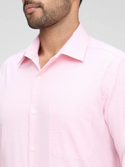 Raymond Men Pink Checks Regular Fit Cotton Formal Shirts