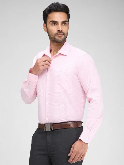 Raymond Men Pink Checks Regular Fit Cotton Formal Shirts