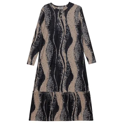 Ribbed Wave Cream/Black Girls Dress