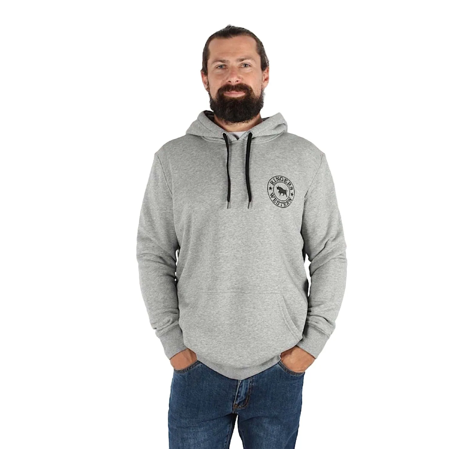 Ringers Western Signature Bull Men's Pullover Hoodie - Grey Marle/Black