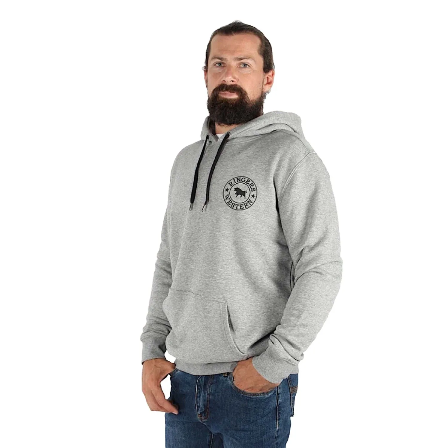 Ringers Western Signature Bull Men's Pullover Hoodie - Grey Marle/Black