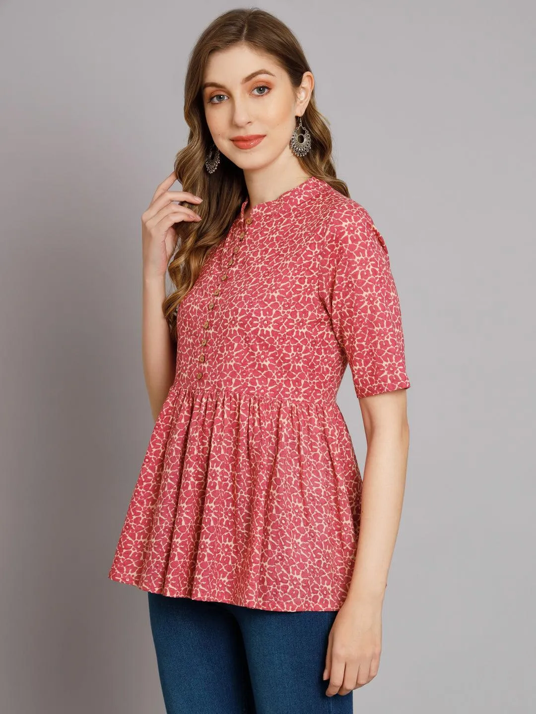 Rustic Red Stylish Gathered Kurta