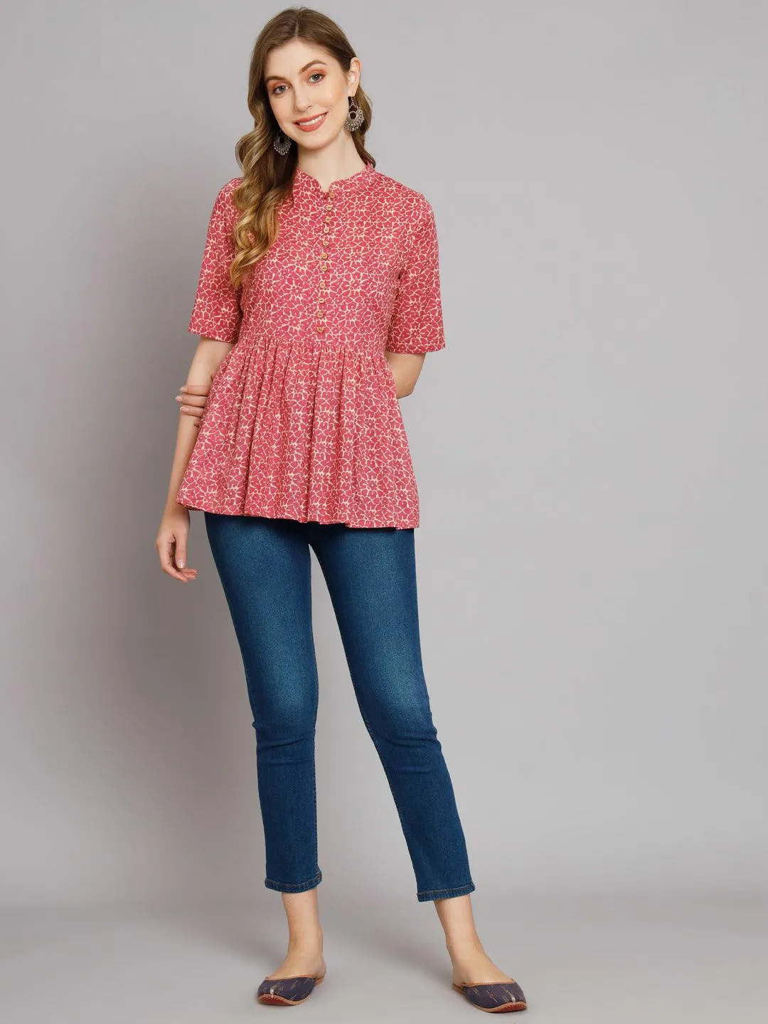 Rustic Red Stylish Gathered Kurta