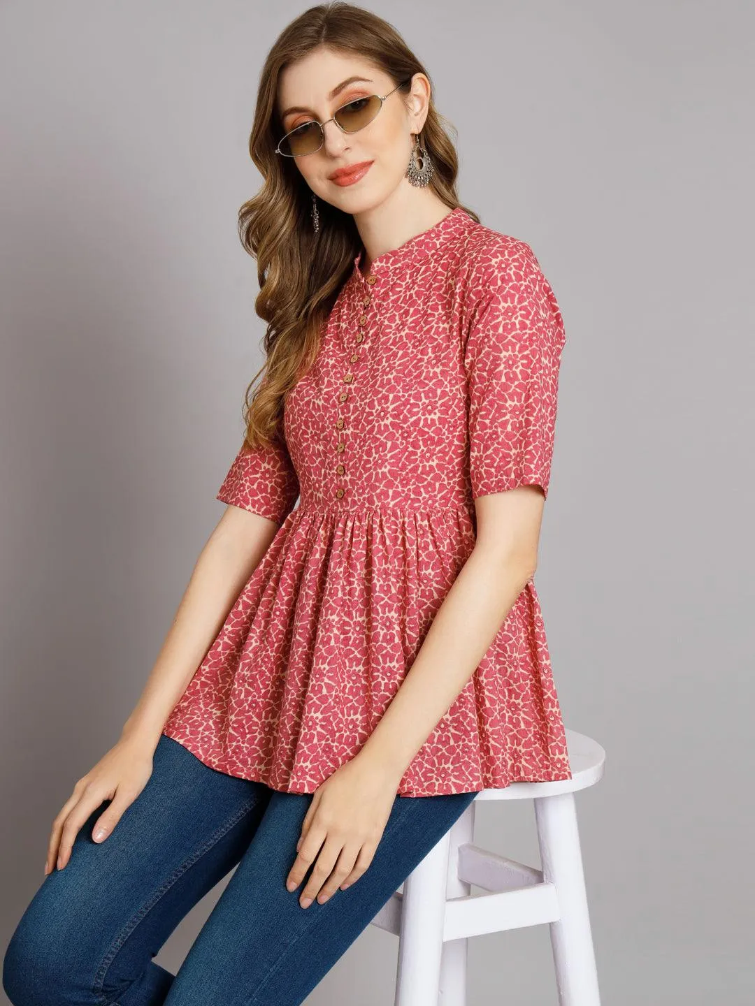 Rustic Red Stylish Gathered Kurta