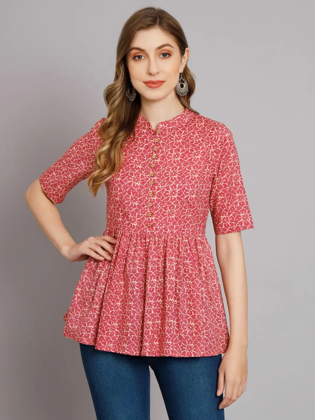 Rustic Red Stylish Gathered Kurta