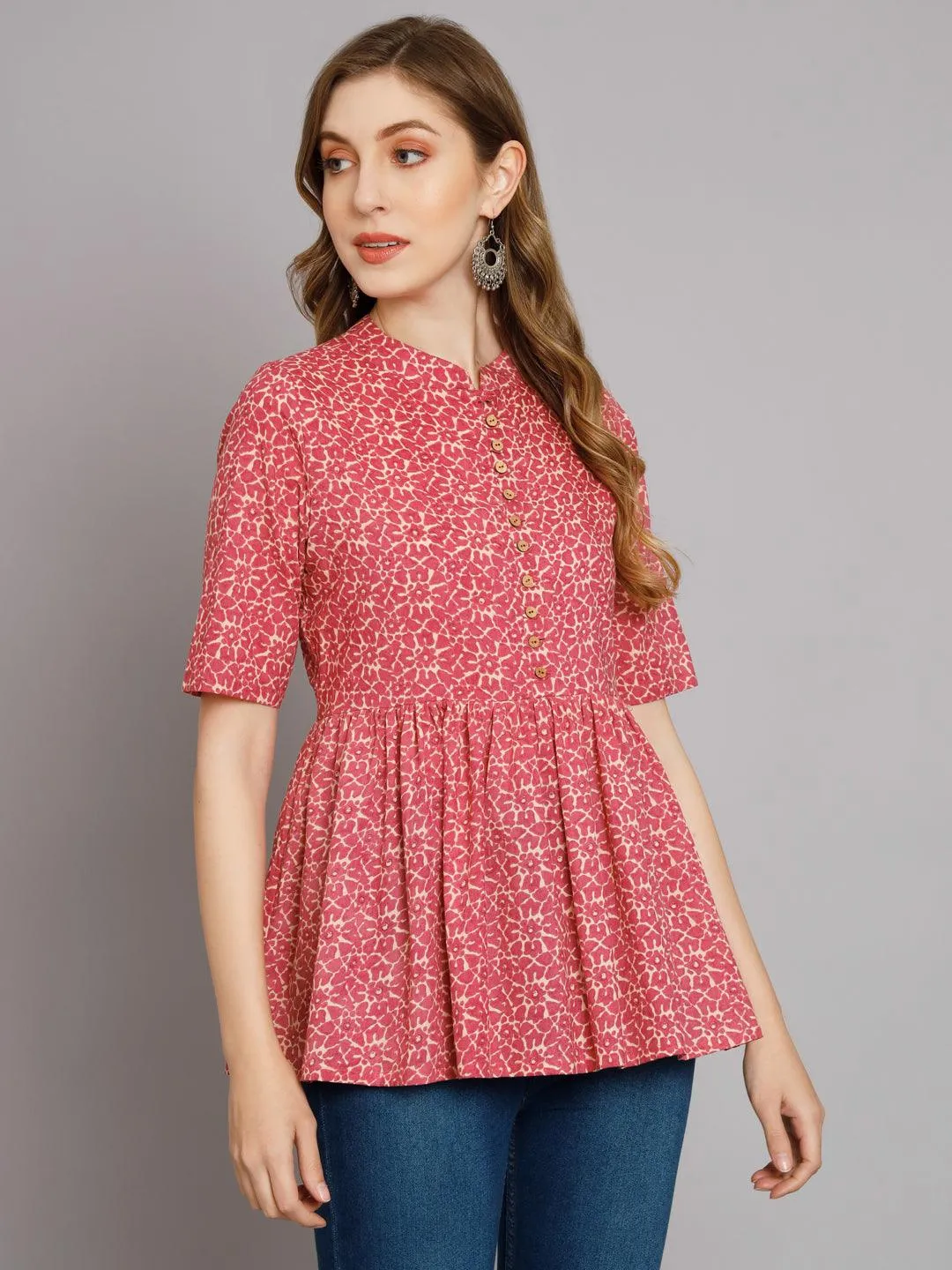 Rustic Red Stylish Gathered Kurta