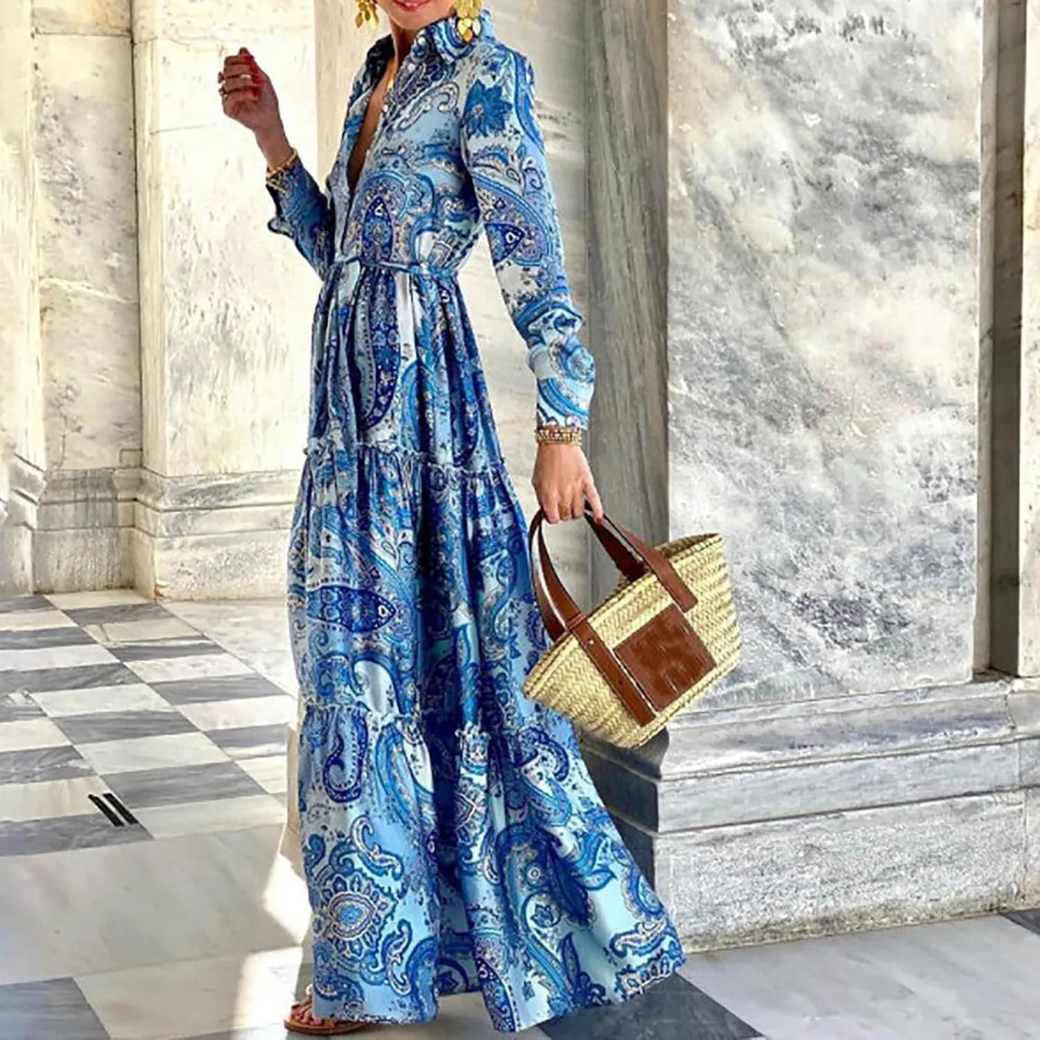 SHAOBGE Maxi Dresses for Women Trendy 2024 2023 Fashion European and American Women's Blue Elegant Long Summer