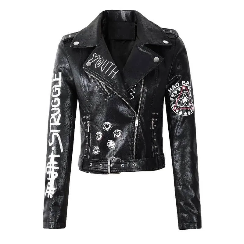 Struggle Eyeball Leather Biker Jacket