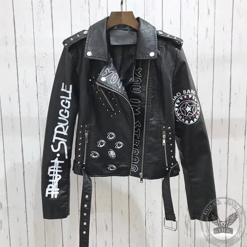 Struggle Eyeball Leather Biker Jacket