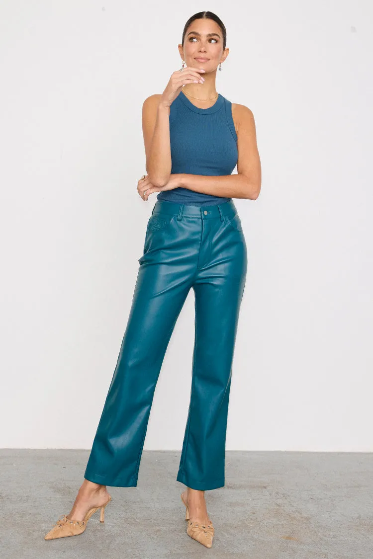 Teal Vegan Leather Trousers