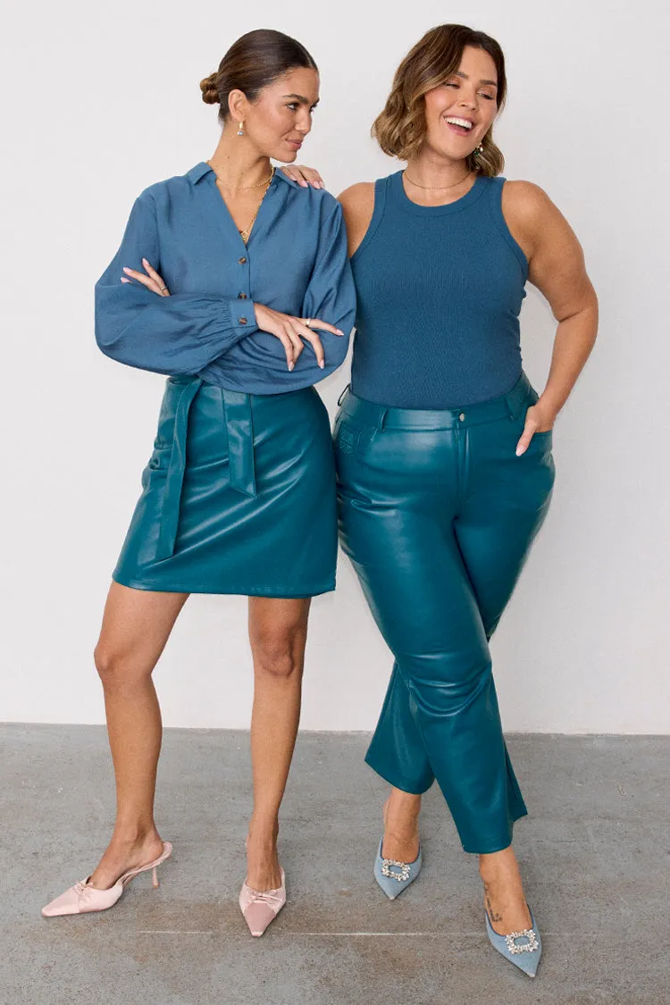 Teal Vegan Leather Trousers