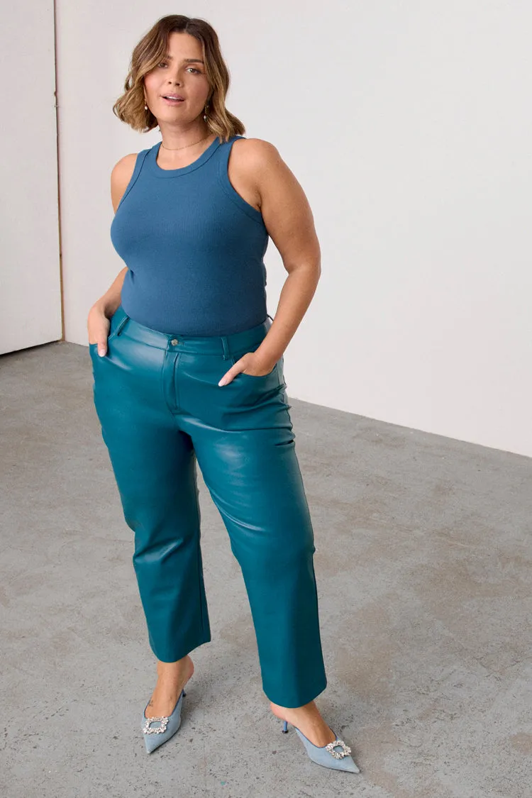 Teal Vegan Leather Trousers
