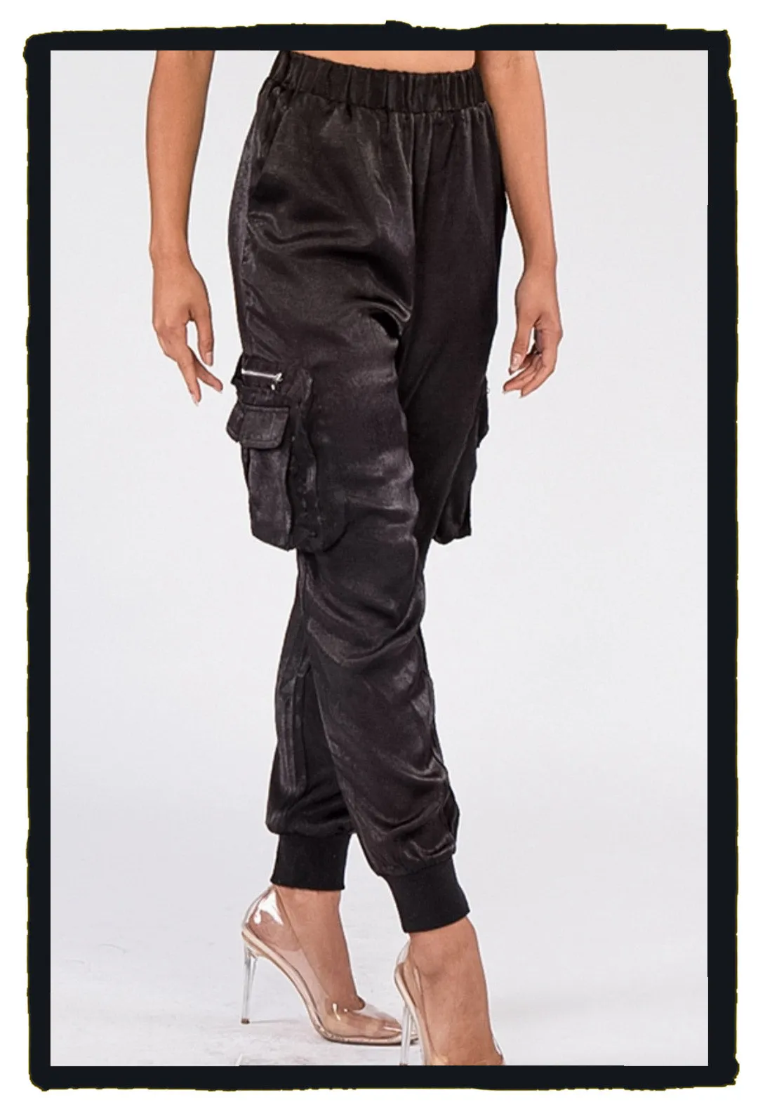 Textured Satin Cargo Joggers
