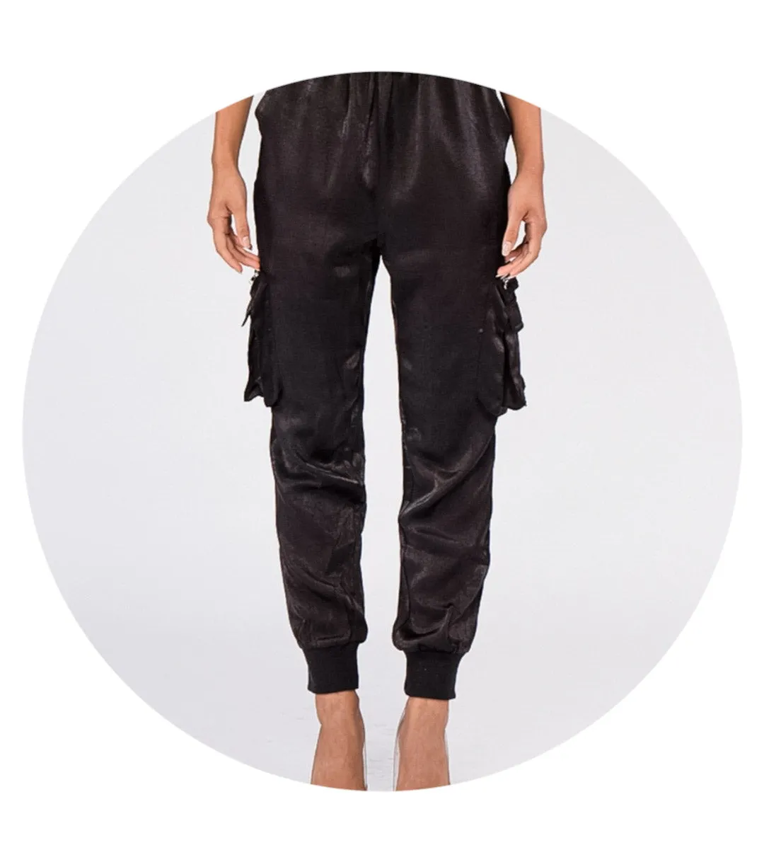 Textured Satin Cargo Joggers