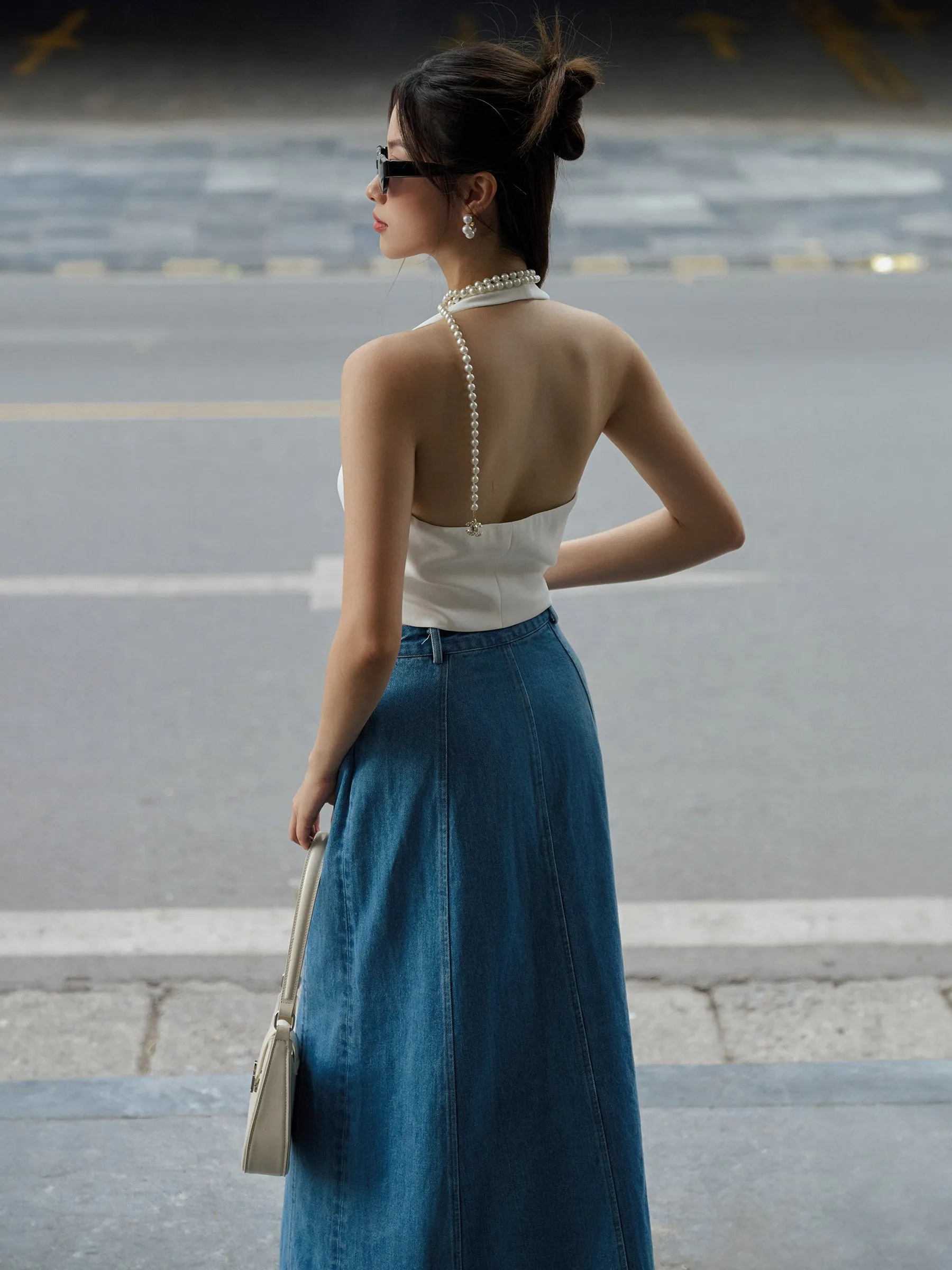 Tinny Skirt - Stylish Washed Denim Slit Skirt