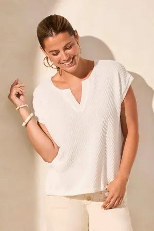 Tribal Side-Slit V-Neck Sweater in White