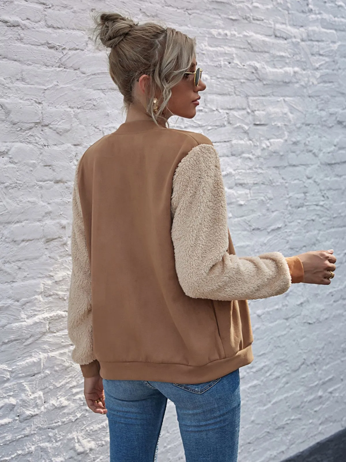 Two Tone Teddy Sleeve Jacket