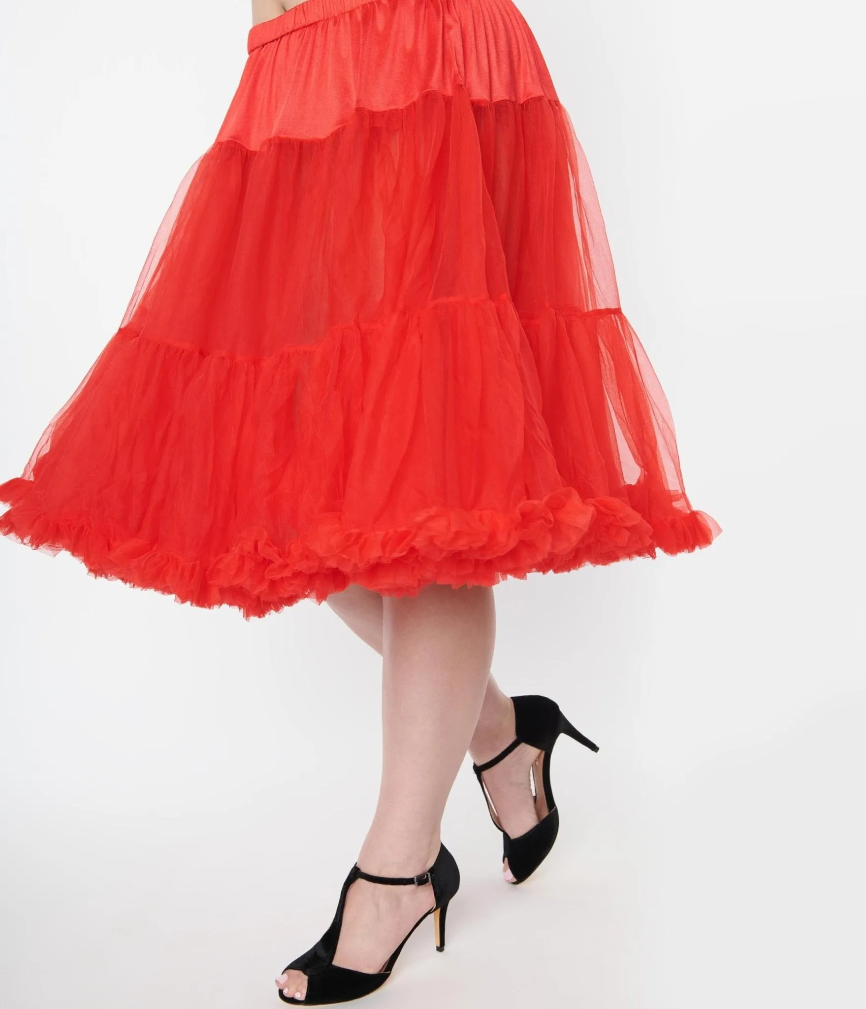 Unique Vintage Plus Size Red Retro Style Ruffled Petticoat