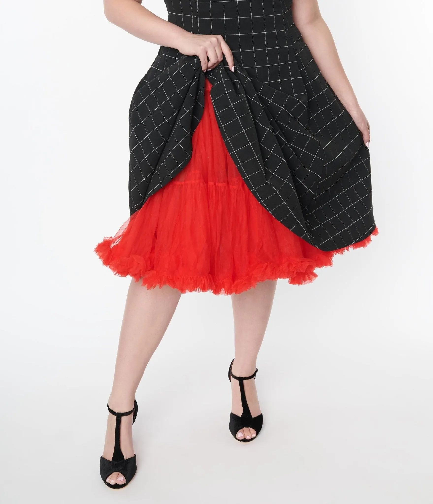 Unique Vintage Plus Size Red Retro Style Ruffled Petticoat
