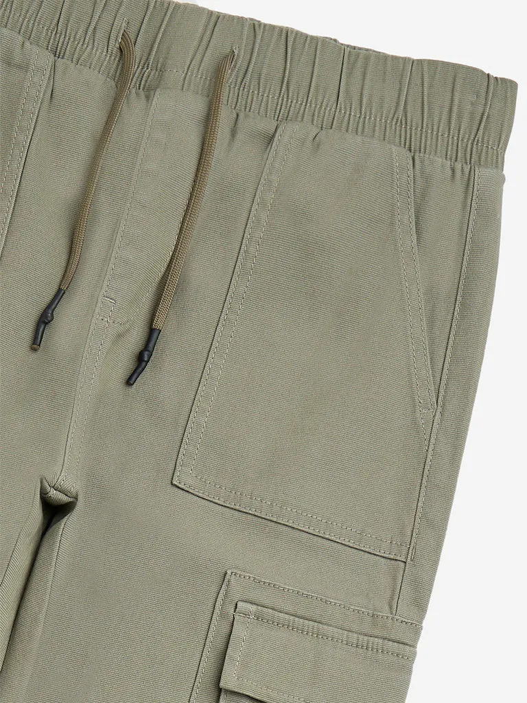 Y&F Kids Olive Cargo-Style Mid-Rise Cotton-Blend Joggers