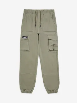 Y&F Kids Olive Cargo-Style Mid-Rise Cotton-Blend Joggers