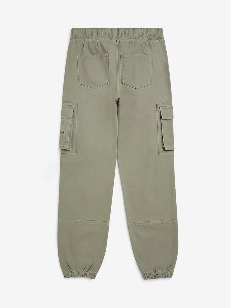 Y&F Kids Olive Cargo-Style Mid-Rise Cotton-Blend Joggers